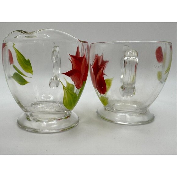 Vintage Bartlett Collins Cream & Sugar Red Tulips Gay Fad 50s Vintage - Picture 6 of 7